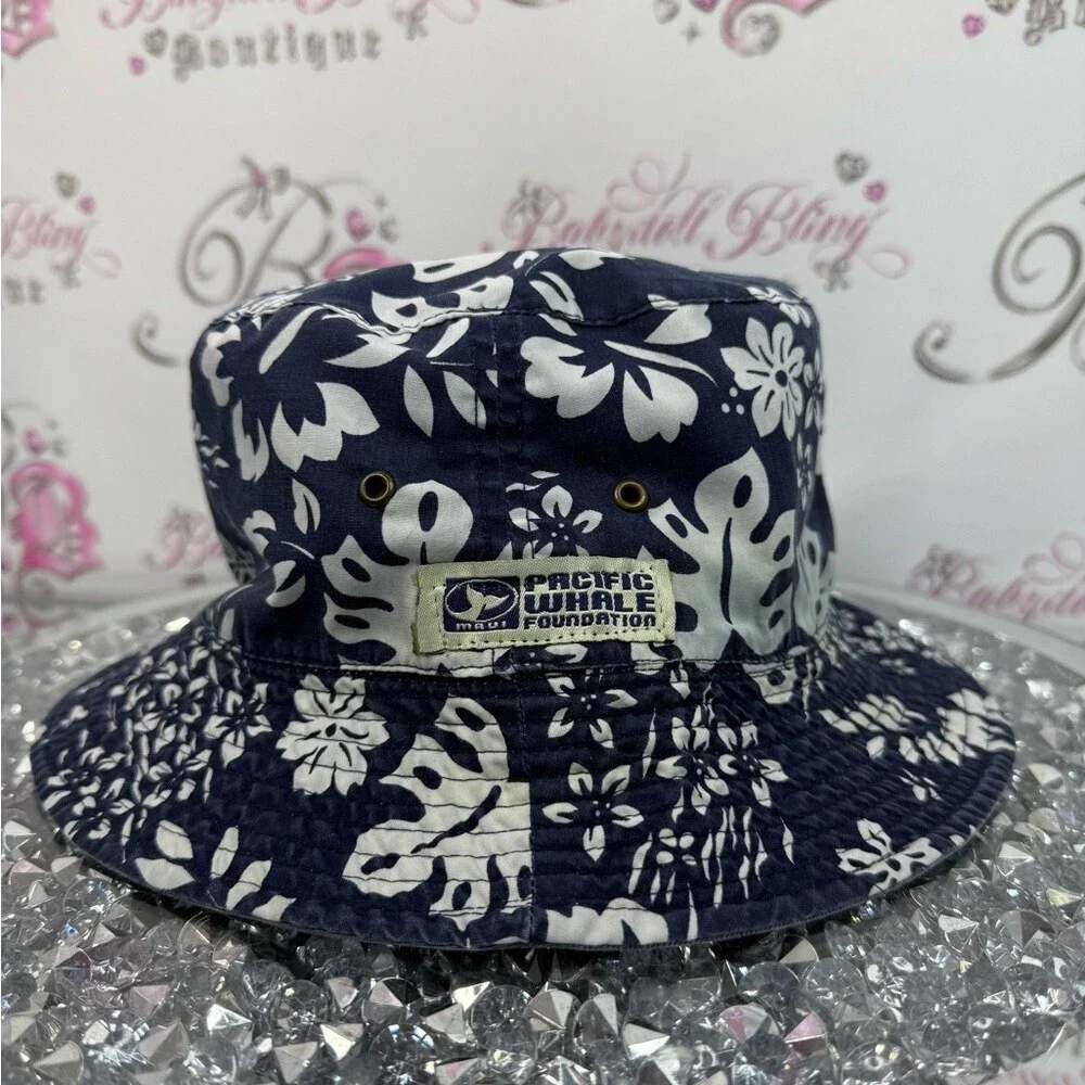 Maui pacific whale foundation floral Hawaii tropical Navy Floral Bucket Hat